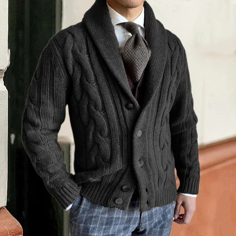 Image of Otis | Men's Shawl Collar Cable Knit Cardigan