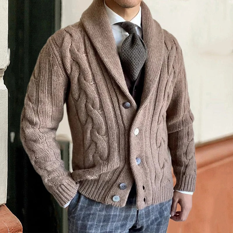 Image of Otis | Men's Shawl Collar Cable Knit Cardigan