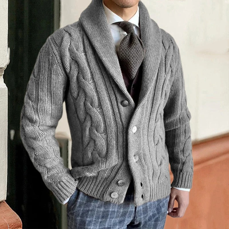 Image of Otis | Men's Shawl Collar Cable Knit Cardigan