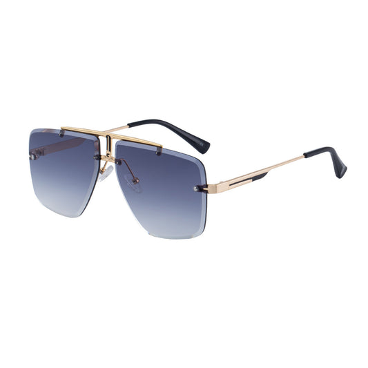 Oversized Rimless Gradient Square Aviator Sunglasses with Double Bridge