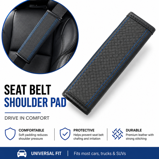 Padded Anti-Slip Quilted Seat Belt Shoulder Cushion with Reinforced Stitching