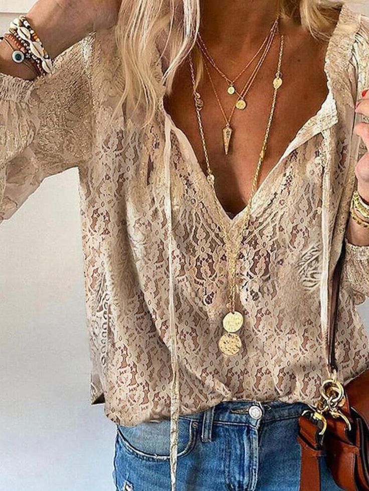 Image of Patricia | Women's Long Sleeve V-Neck Tie Neck Blouse