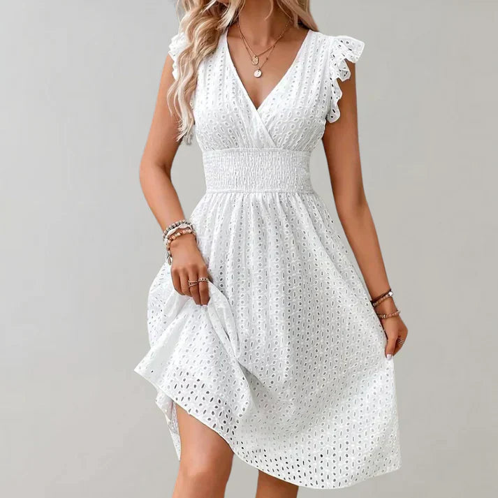 Image of Patty | Women's V-Neck A-Line Midi Dress