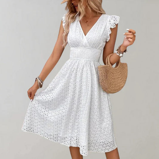Image of Patty | Women's V-Neck A-Line Midi Dress
