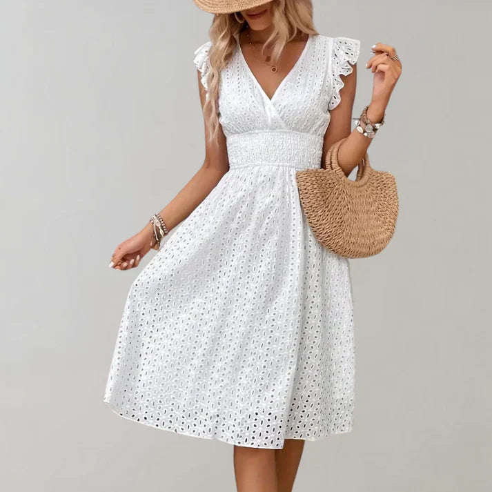 Image of Patty | Women's V-Neck A-Line Midi Dress