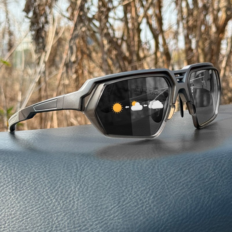 Photochromic Polarized Sports Sunglasses with Night-Enhancing Lenses and Tactical Wrap Frame