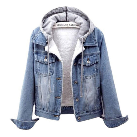 Plus-Size Hooded Denim Jacket for Autumn