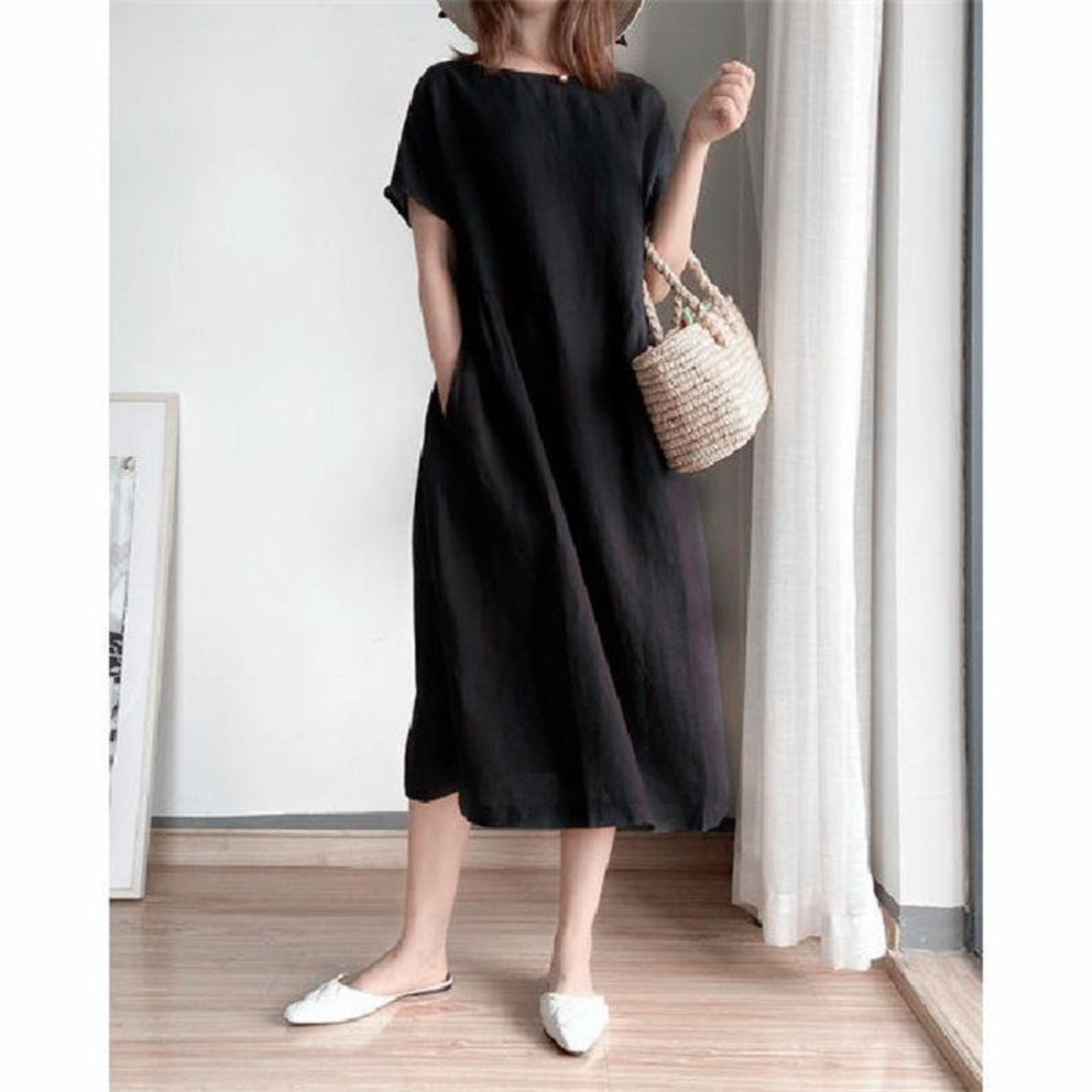 Image of Polly | Women's Short Sleeve A-Line Midi Dress