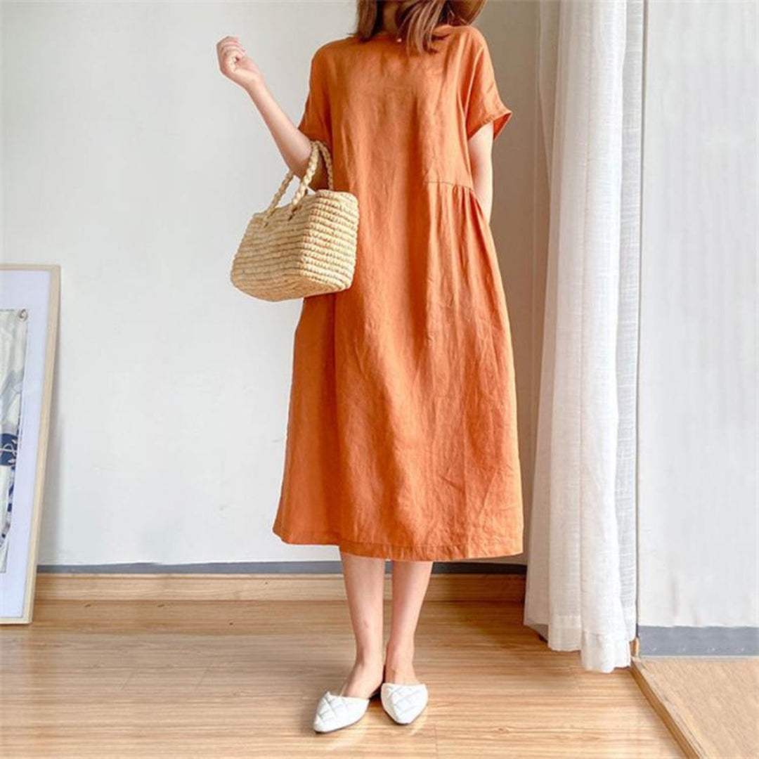 Image of Polly | Women's Short Sleeve A-Line Midi Dress