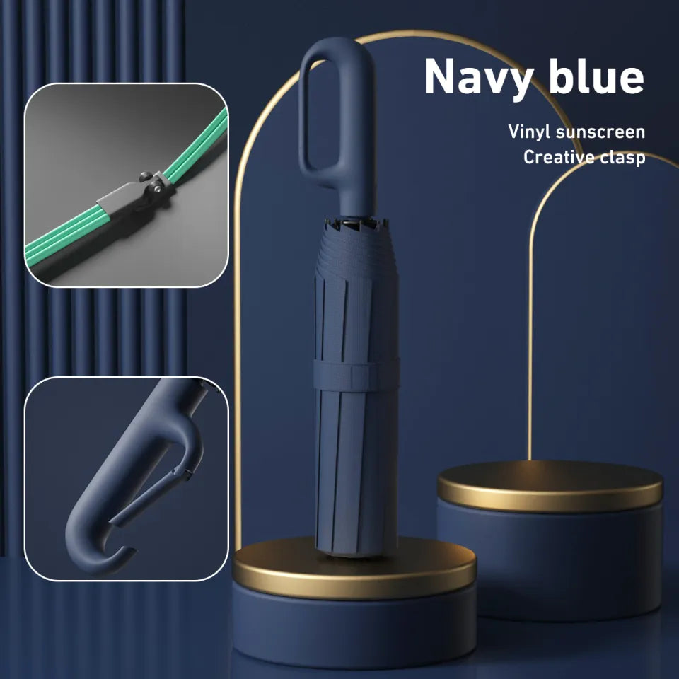 Portable Automatic Folding Umbrella - Windproof and Waterproof with Loop Buckle