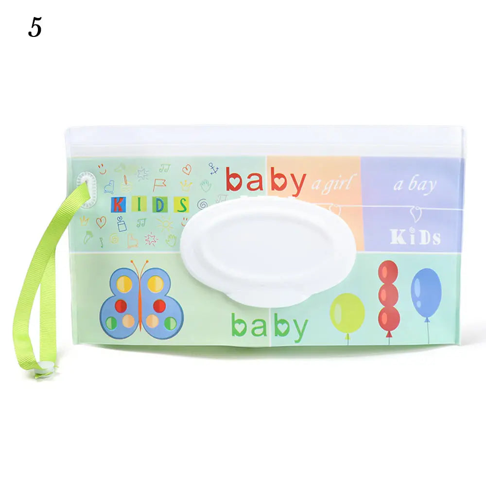 Portable Baby Wet Wipe Pouch with Flip Top Lid and Carrying Strap