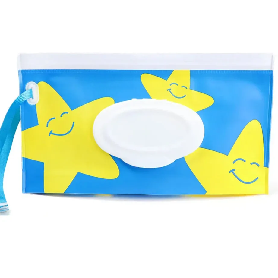 Portable Baby Wet Wipe Pouch with Flip Top Lid and Carrying Strap