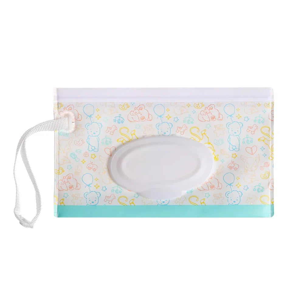 Portable Baby Wet Wipe Pouch with Flip Top Lid and Carrying Strap