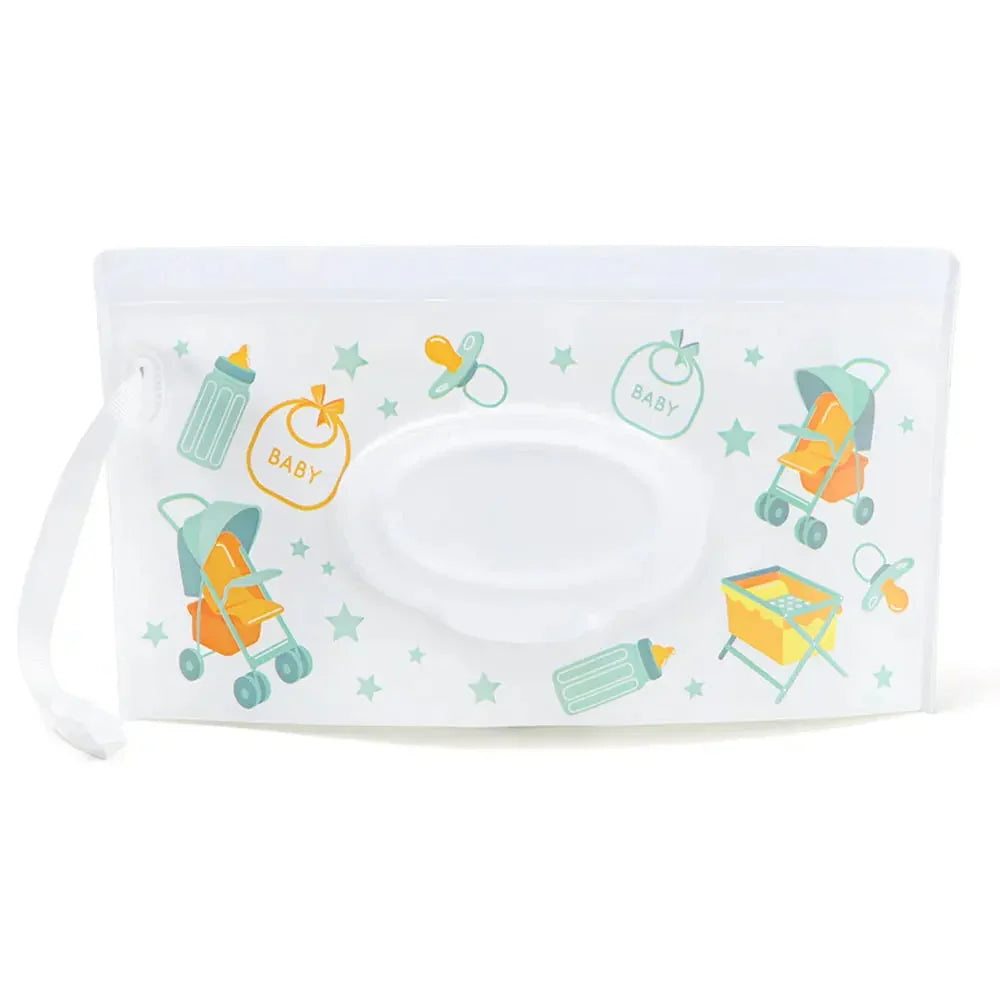 Portable Baby Wet Wipe Pouch with Flip Top Lid and Carrying Strap
