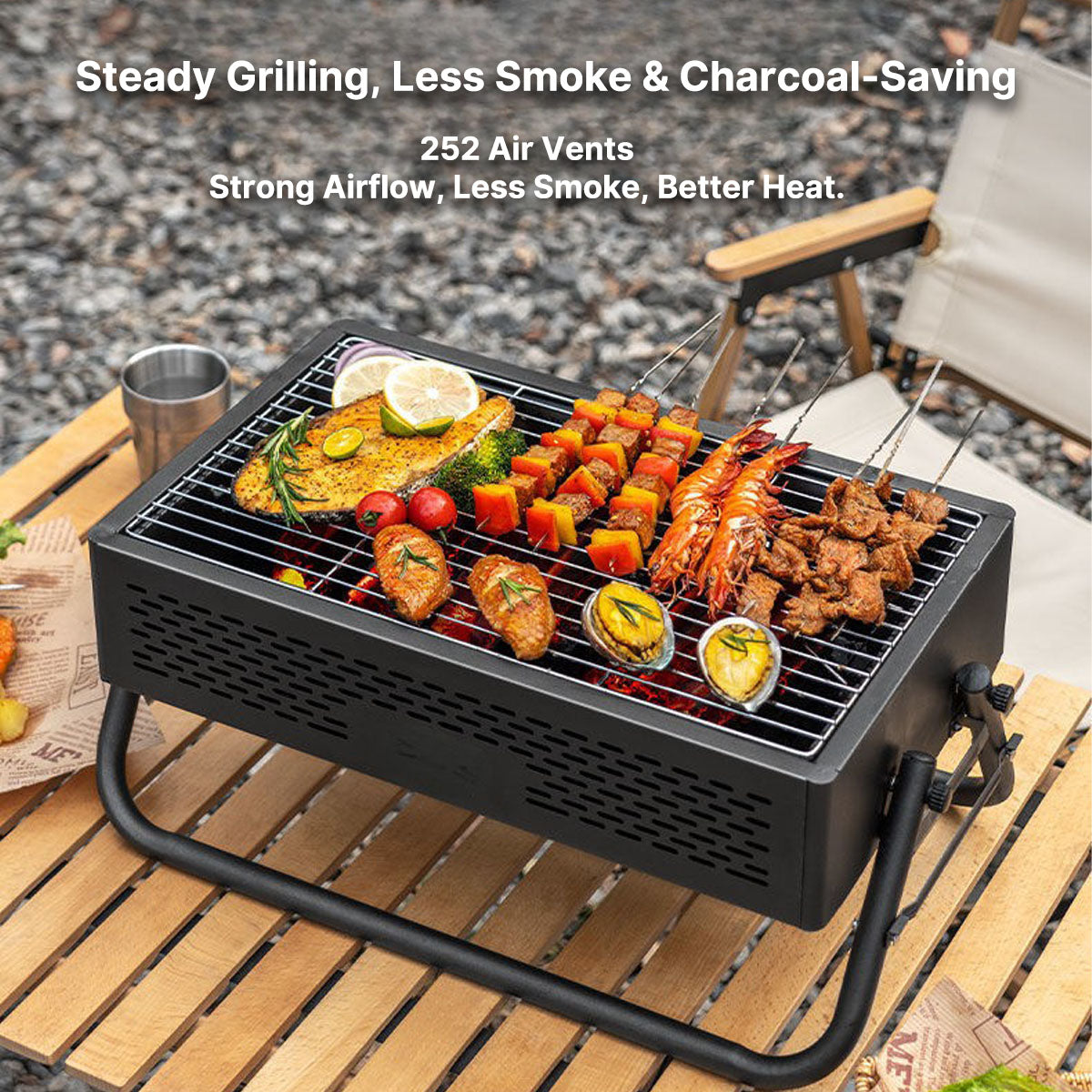 Portable Foldable Smokeless BBQ Grill with Accessories