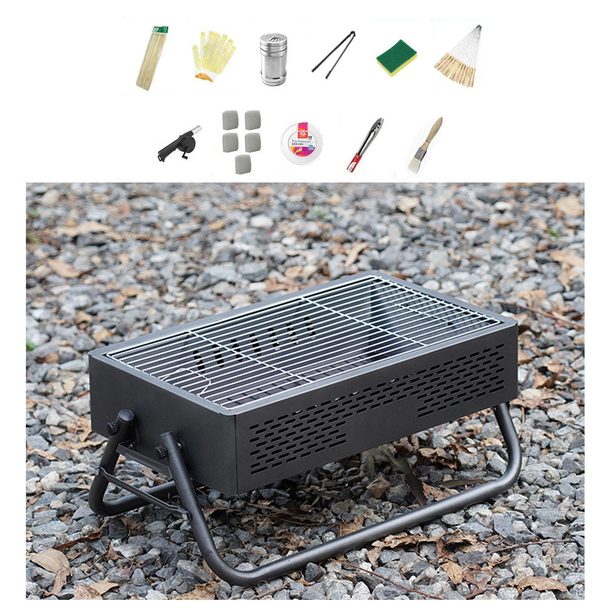 Portable Foldable Smokeless BBQ Grill with Accessories
