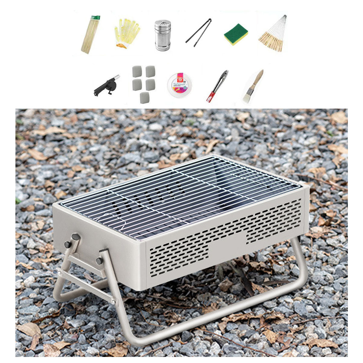 Portable Foldable Smokeless BBQ Grill with Accessories