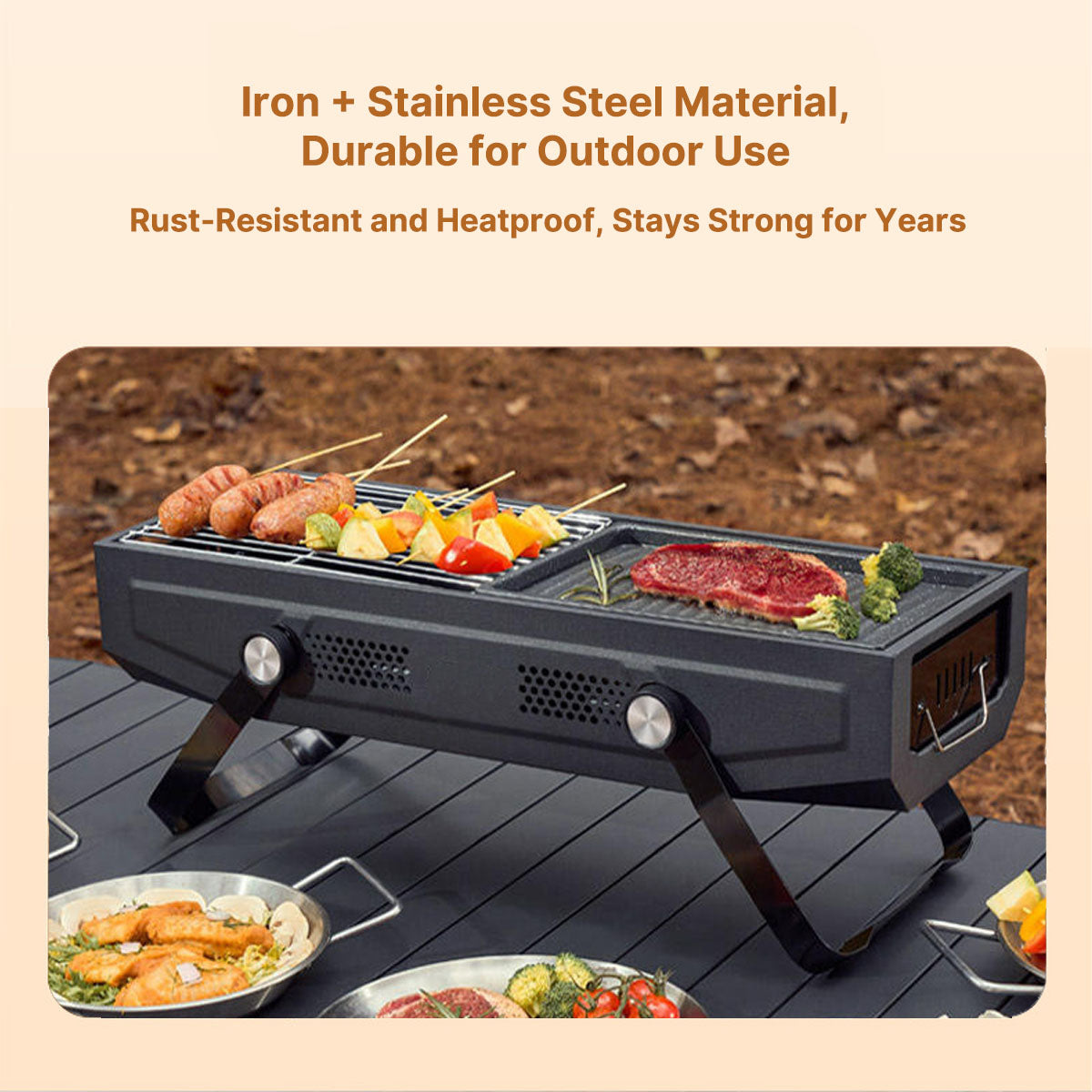 Portable Stainless Steel BBQ Grill for Outdoor Camping