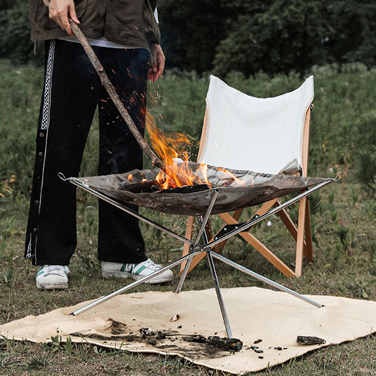 Portable Stainless Steel Camping Fire Pit with Grill Rack