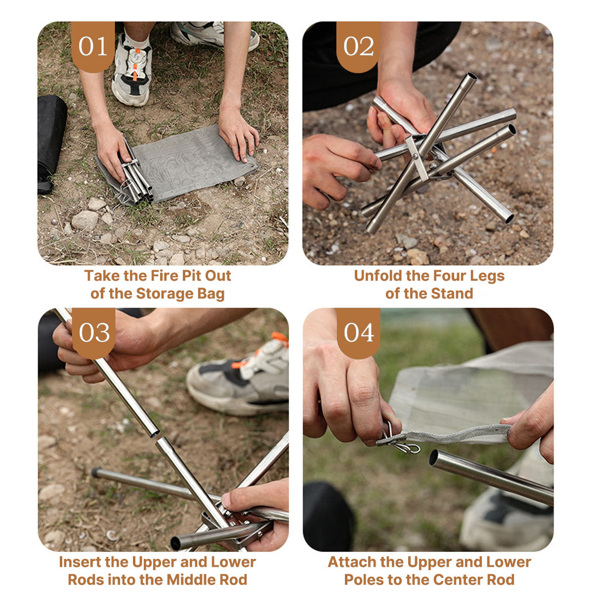 Portable Stainless Steel Camping Fire Pit with Grill Rack