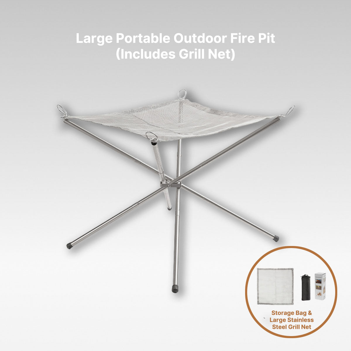 Portable Stainless Steel Camping Fire Pit with Grill Rack