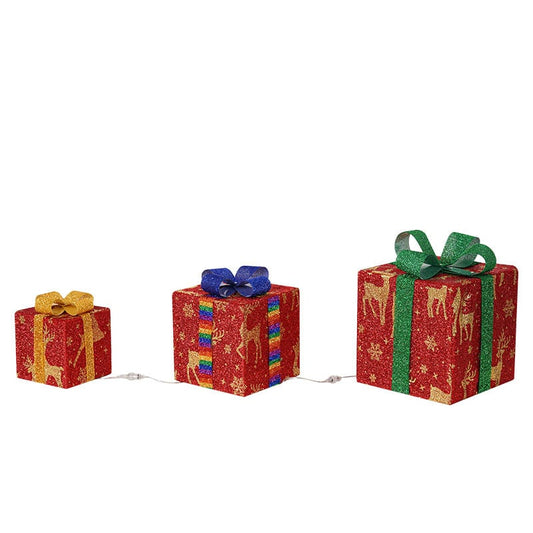 Pre-Lit Lighted Christmas Gift Boxes Outdoor Decoration - Set of 3 with LED Lights