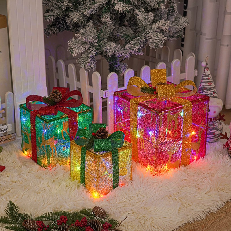Pre-Lit Lighted Christmas Gift Boxes Outdoor Decoration - Set of 3 with LED Lights
