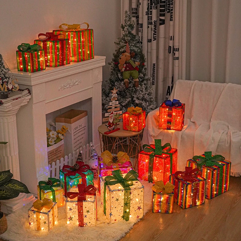 Pre-Lit Lighted Christmas Gift Boxes Outdoor Decoration - Set of 3 with LED Lights