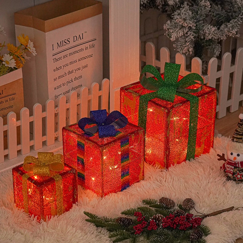 Pre-Lit Lighted Christmas Gift Boxes Outdoor Decoration - Set of 3 with LED Lights