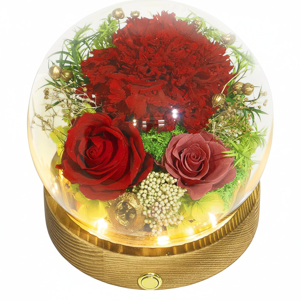 Preserved Rose Glass Dome with Integrated LED Lights