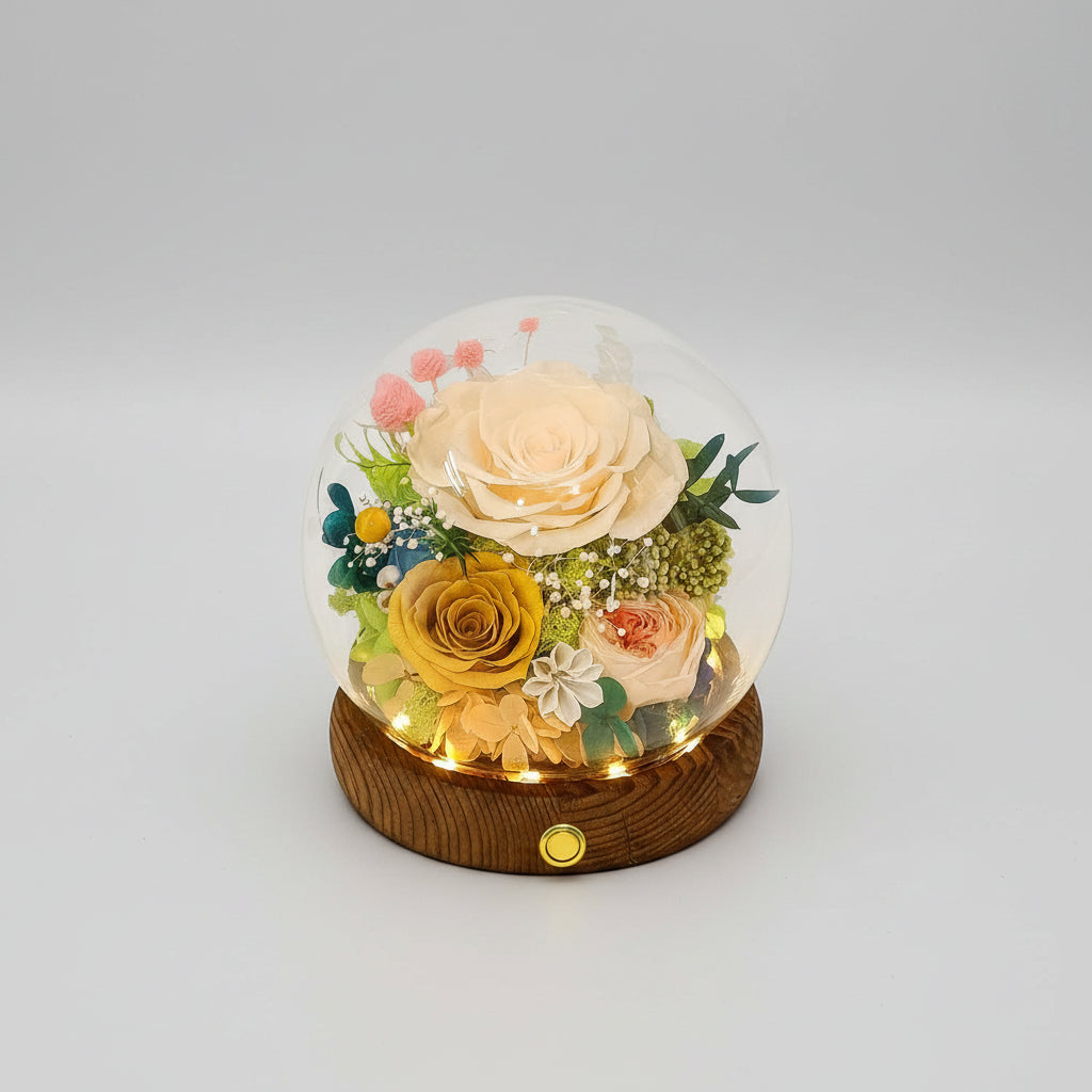 Preserved Rose Glass Dome with Integrated LED Lights