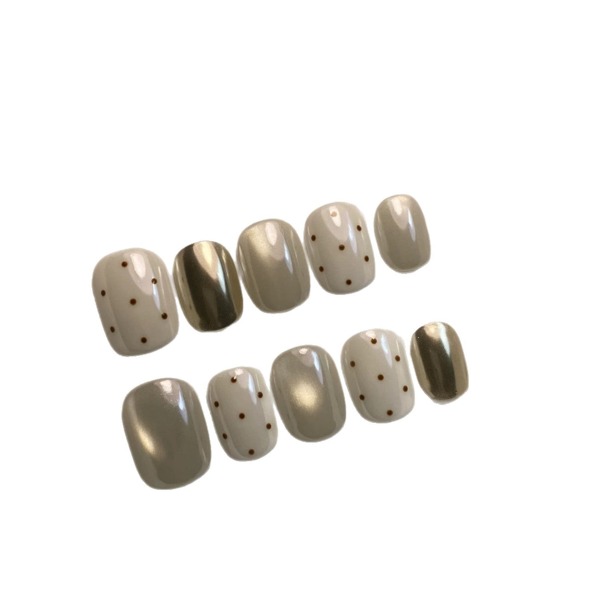 Press-On Nail Art Set with Dot and Metallic Accents