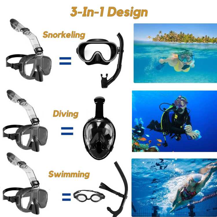ProDive Foldable Snorkel Mask with 180° View for Watersports