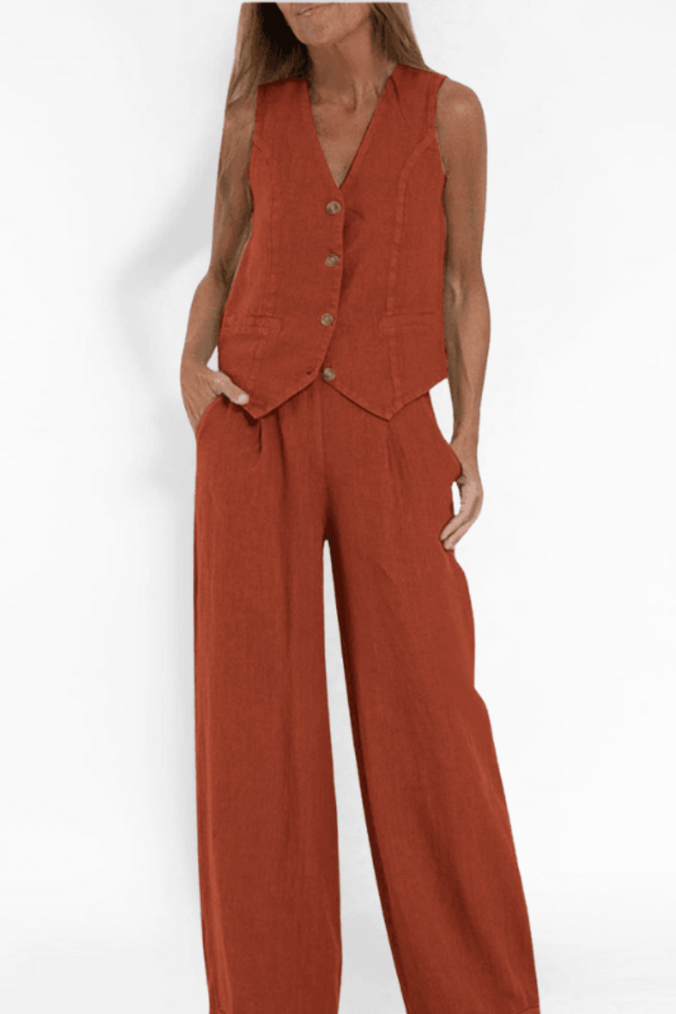 Image of Reagan | Women's Button-Down Vest and Wide Leg Pants Set