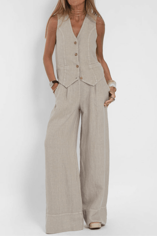 Image of Reagan | Women's Button-Down Vest and Wide Leg Pants Set
