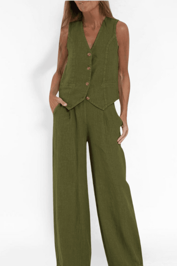 Image of Reagan | Women's Button-Down Vest and Wide Leg Pants Set