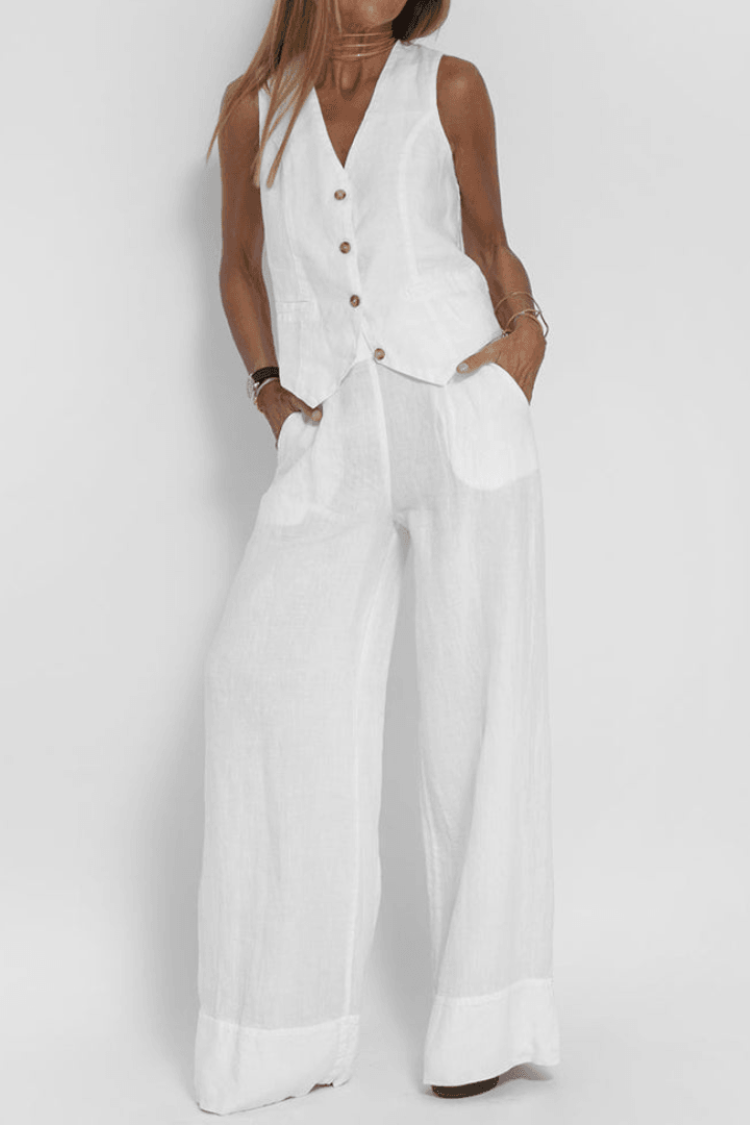 Image of Reagan | Women's Button-Down Vest and Wide Leg Pants Set
