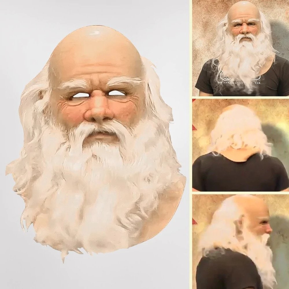 Realistic Santa Claus Full-Head Latex Mask with Long White Beard