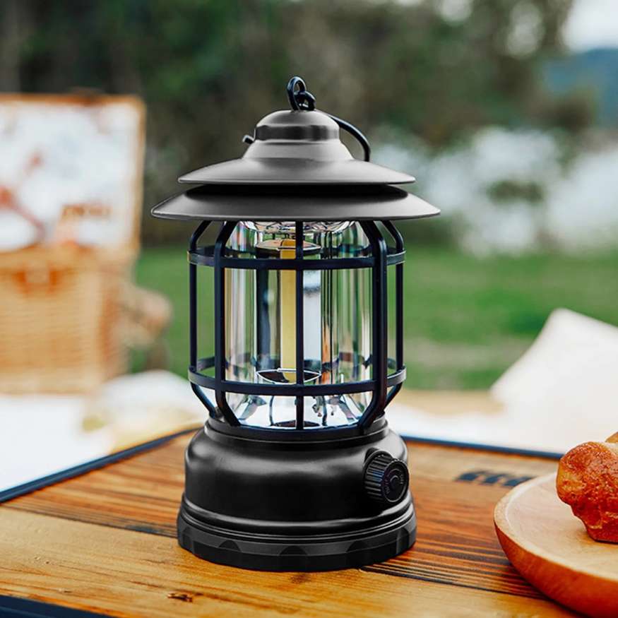 Rechargeable LED Camping Lantern - Vintage Style Dimmable Light