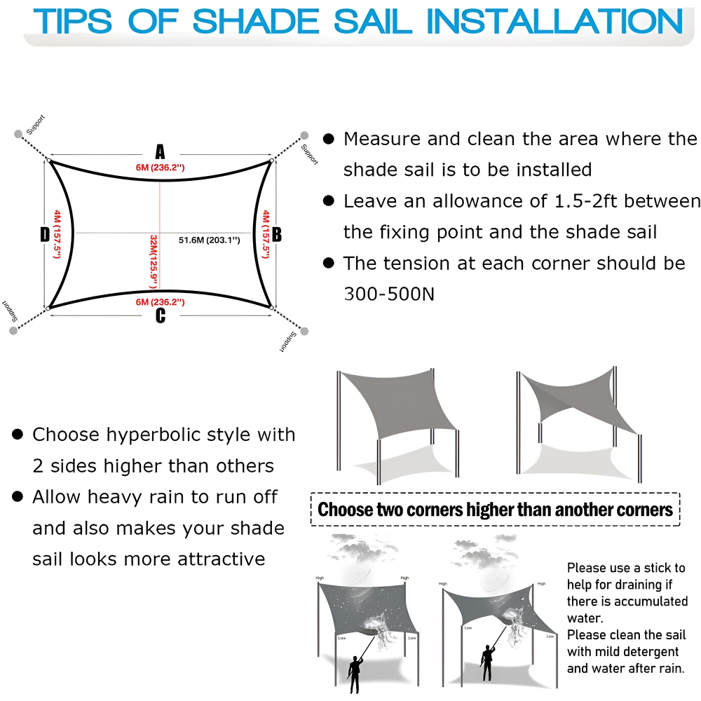 Rectangular Sun Shade Waterproof | Waterproof Outdoor Fabric | UV Protection | SkyCover