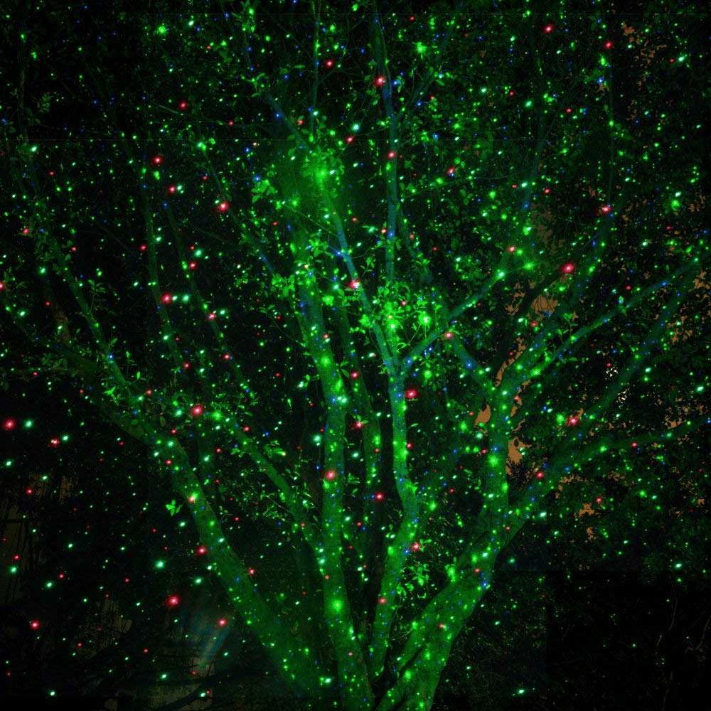 Red and Green Garden Projector with Rotating Light Patterns