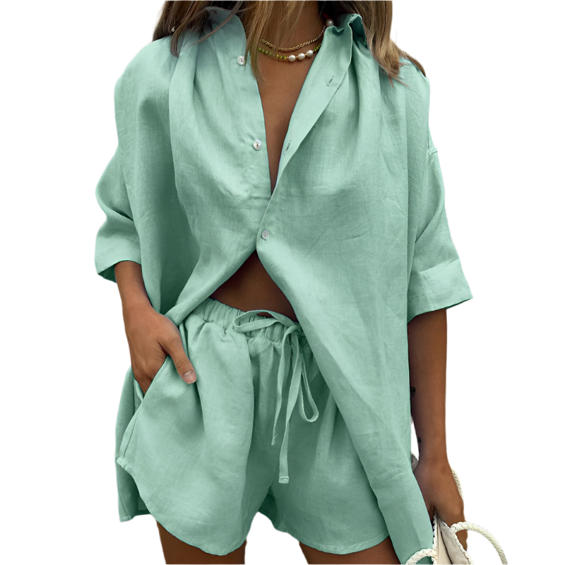 Image of Reese | Women's Button-Down Relaxed Fit Short Set