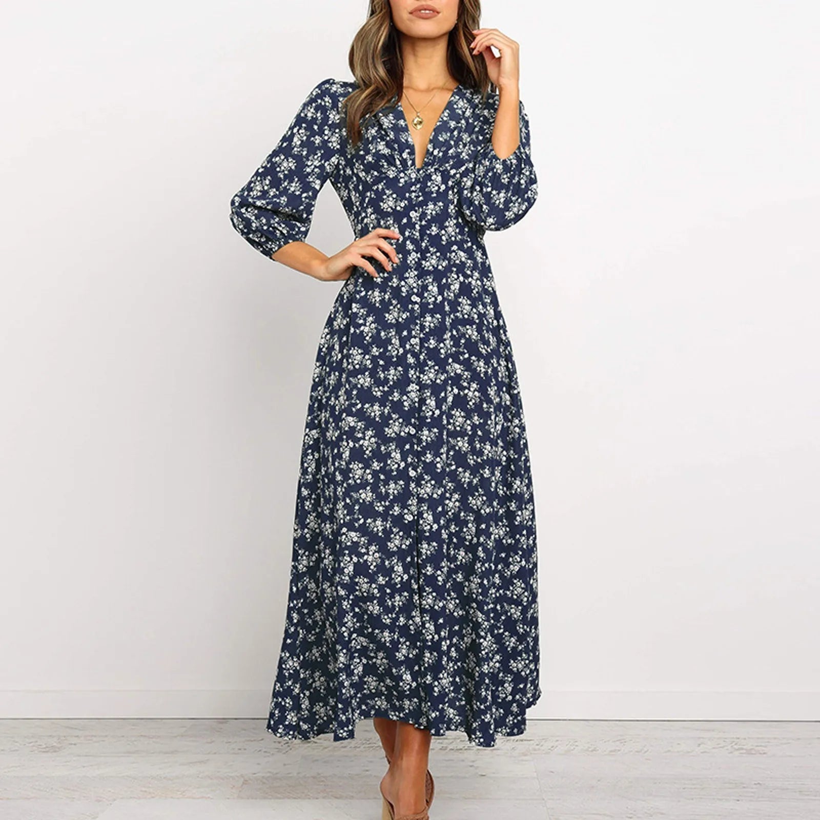 Image of Regina | Women's Long Sleeve Floral Maxi Dress