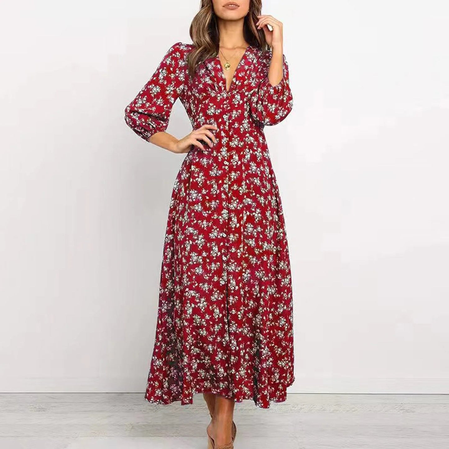 Image of Regina | Women's Long Sleeve Floral Maxi Dress