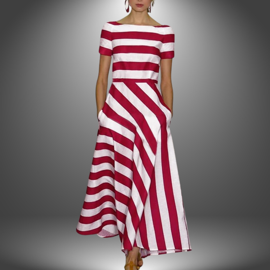 Image of Regina | Women's Striped A-Line Midi Dress