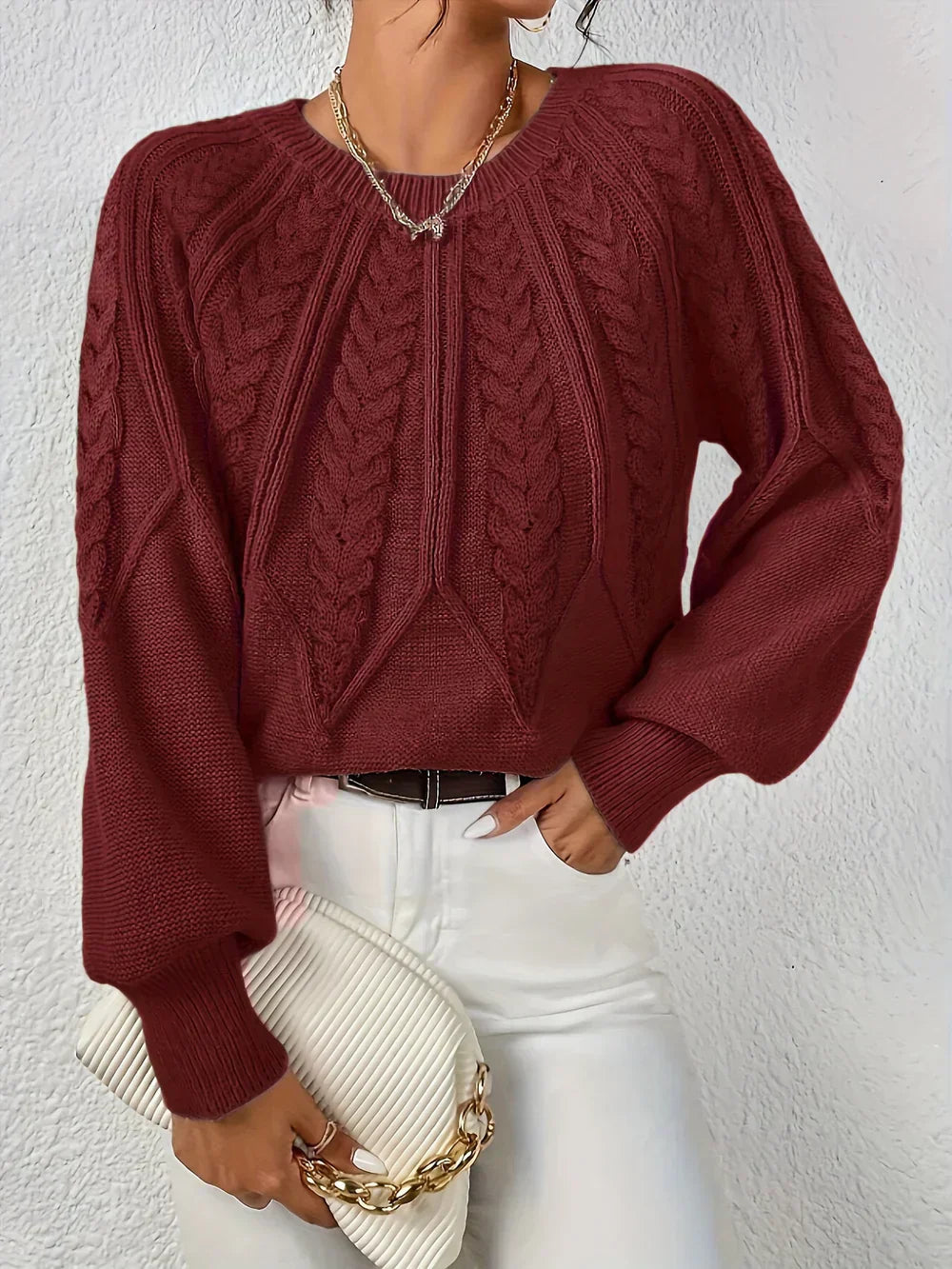 Image of Renee | Women's Cable Knit Long Sleeve Sweater