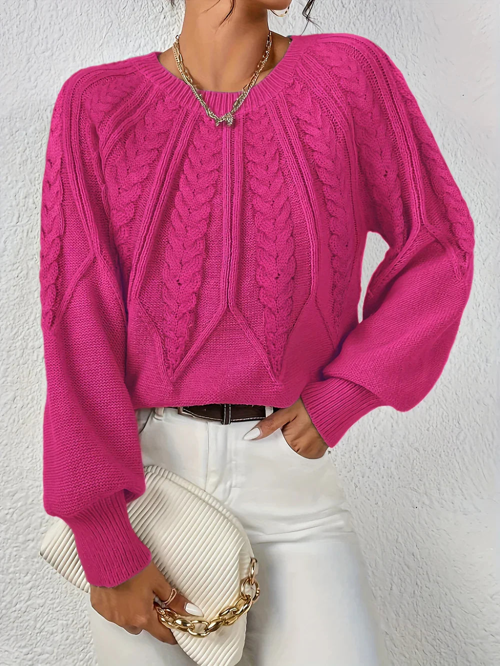 Image of Renee | Women's Cable Knit Long Sleeve Sweater