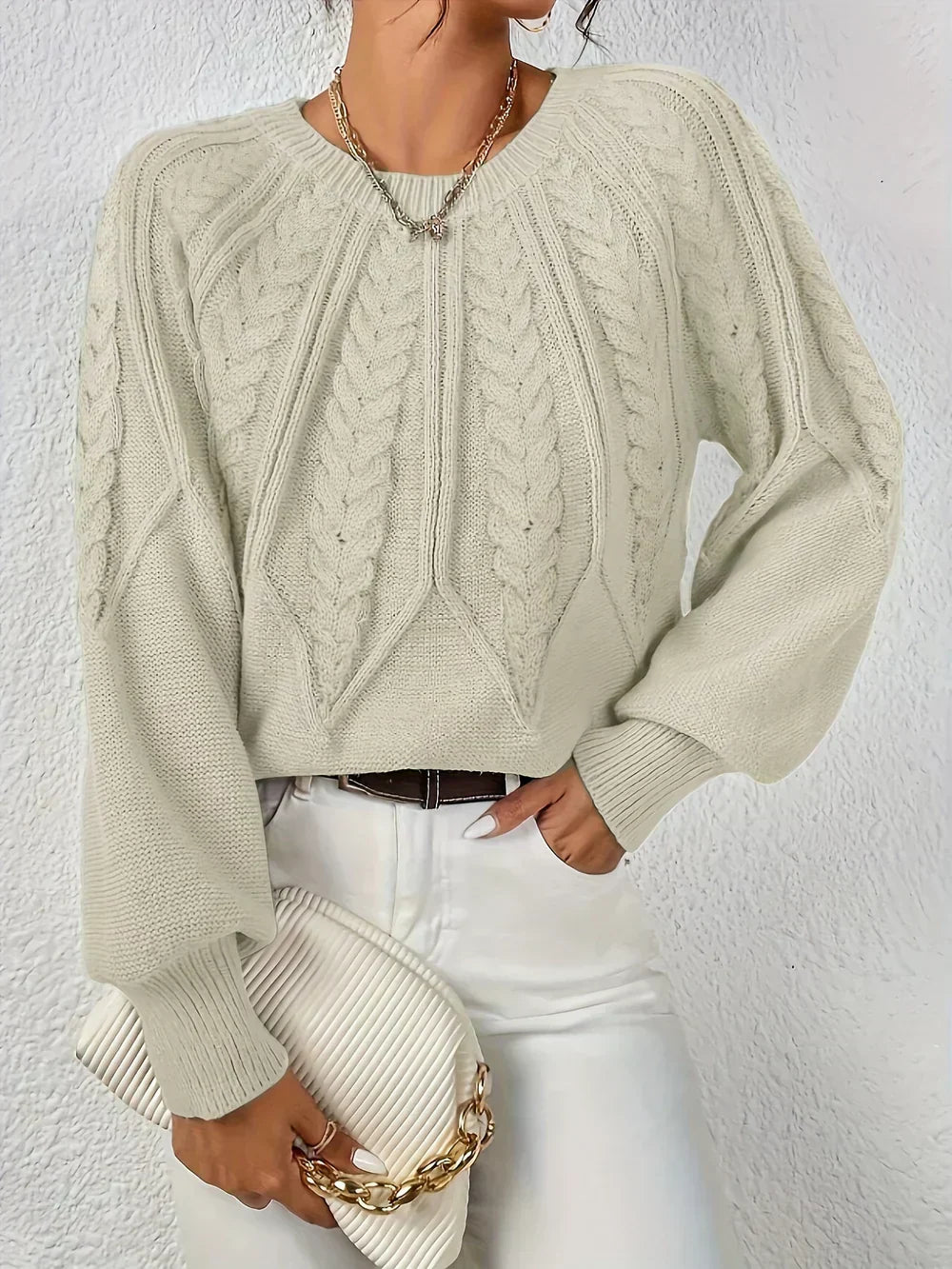Image of Renee | Women's Cable Knit Long Sleeve Sweater