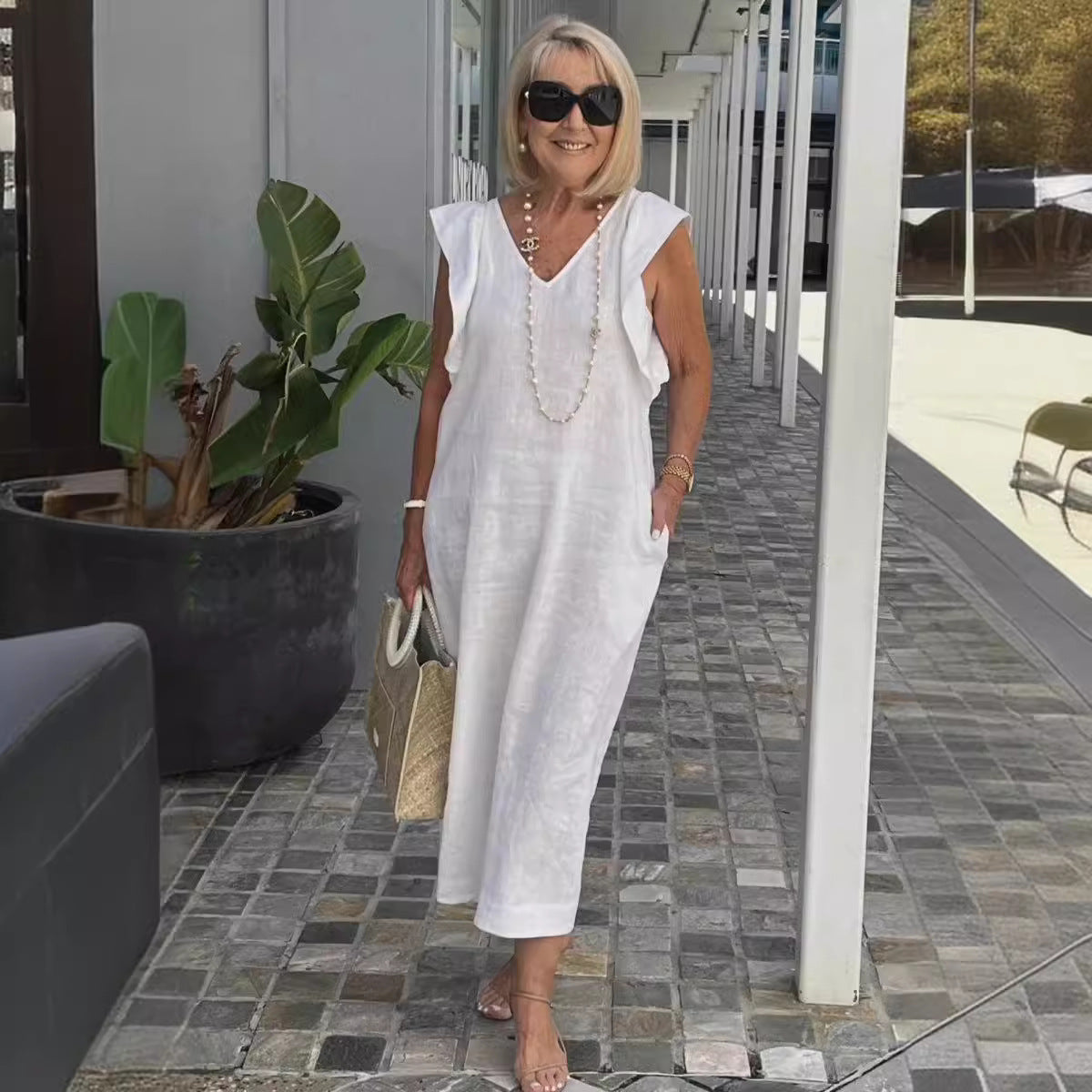 Image of Renee | Women's Sleeveless A-Line Midi Dress