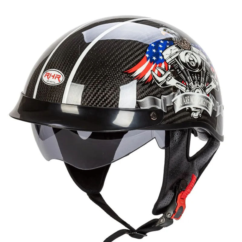 Retro Half-Face Carbon Fiber Helmet - DOT and ECE Approved